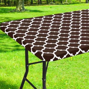 imageSmiry Rectangle Picnic Table Cover Waterproof Elastic Fitted Camping Tablecloths for 6 Foot Tables Wipeable Flannel Backed Vinyl Tablecloth Protector for Indoor Outdoor Coffee 30x72 InchesCoffee
