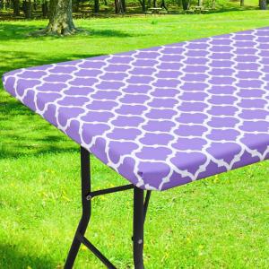 imageSmiry Rectangle Picnic Table Cover Waterproof Elastic Fitted Camping Tablecloths for 6 Foot Tables Wipeable Flannel Backed Vinyl Tablecloth Protector for Indoor Outdoor Coffee 30x72 InchesLavender