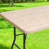imageSmiry Rectangle Picnic Tablecloth Waterproof Elastic Fitted Table Covers for 6 Foot Tables Wipeable Flannel Backed Vinyl Tablecloths for Camping Indoor Outdoor Beige 30x72 Inches