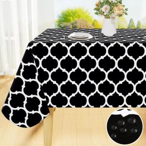 imageSmiry Round Plastic Table Cloth Waterproof Vinyl Tablecloth with Flannel Backing for Round Tables Wipeable ampamp Spillproof for Dining Camping Indoor and Outdoor 60quot Round WhiteBlack