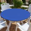 imageSmiry Round Picnic Tablecloth Waterproof Elastic Fitted Table Covers for 45quot  56quot Tables Wipeable Flannel Backed Vinyl Tablecloths for Camping Indoor Outdoor Black ampamp WhiteBlue