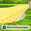 imageSmiry Round Picnic Tablecloth Waterproof Elastic Fitted Table Covers for 45quot  56quot Tables Wipeable Flannel Backed Vinyl Tablecloths for Camping Indoor Outdoor Black ampamp WhiteYellow  White