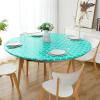 imageSmiry Round Picnic Tablecloth Waterproof Elastic Fitted Table Covers for 45quot  56quot Tables Wipeable Flannel Backed Vinyl Tablecloths for Camping Indoor Outdoor Black ampamp WhiteTeal  White