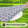 imageSmiry Round Picnic Tablecloth Waterproof Elastic Fitted Table Covers for 45quot  56quot Tables Wipeable Flannel Backed Vinyl Tablecloths for Camping Indoor Outdoor Black ampamp WhiteGrey  White