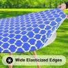 imageSmiry Round Picnic Tablecloth Waterproof Elastic Fitted Table Covers for 45quot  56quot Tables Wipeable Flannel Backed Vinyl Tablecloths for Camping Indoor Outdoor Black ampamp WhiteBlue  White