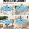imageSmiry Round Picnic Tablecloth Waterproof Elastic Fitted Table Covers for 45quot  56quot Tables Wipeable Flannel Backed Vinyl Tablecloths for Camping Indoor Outdoor Black ampamp WhiteLight Blue  White