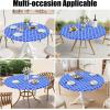 imageSmiry Round Picnic Tablecloth Waterproof Elastic Fitted Table Covers for 45quot  56quot Tables Wipeable Flannel Backed Vinyl Tablecloths for Camping Indoor Outdoor Black ampamp WhiteBlue  White
