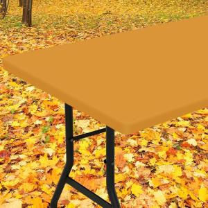 imageSmiry Rectangle Tablecloth Elastic Fitted Flannel Backed Vinyl Tablecloths for 6ft Folding Tables Waterproof Wipeable Table Covers for Indoor Outdoor Picnic and Camping Mustard Yellow 30quotx72quot