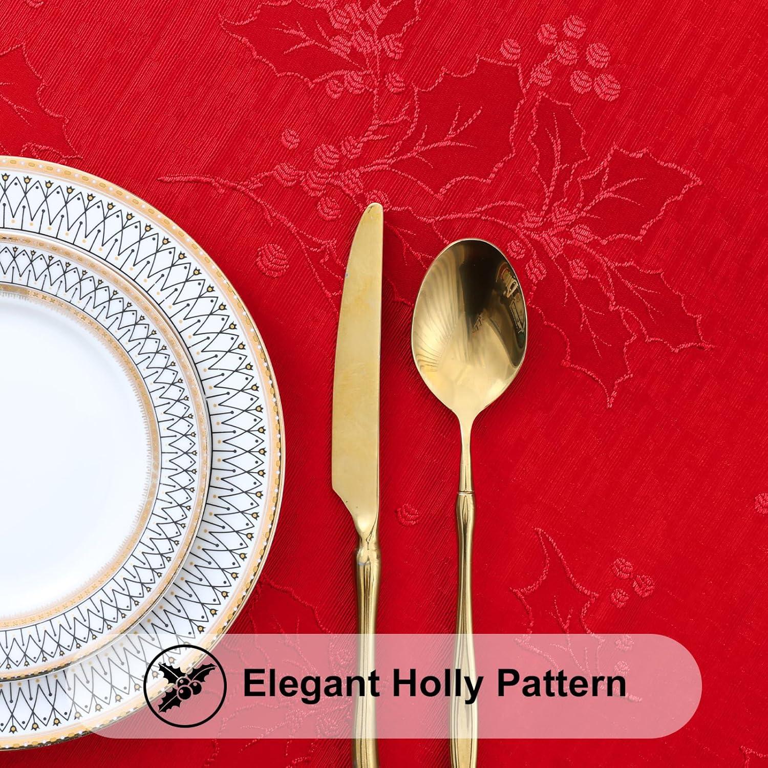 imageSmiry Rectangle Christmas Red Tablecloth 60x84 Inch Waterproof Damask Table Cloth Holly Patterns Fabric Table Covers for Christmas Dinner and New Year Celebration BurgundyBurgundy