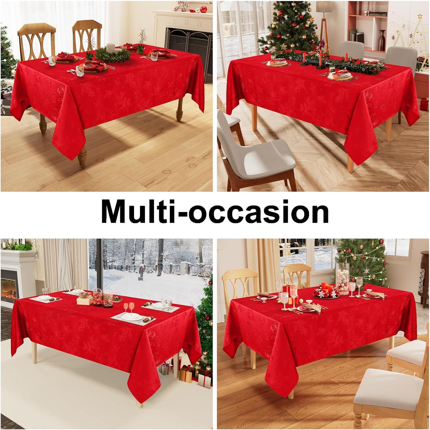 imageSmiry Rectangle Christmas Red Tablecloth 60x84 Inch Waterproof Damask Table Cloth Holly Patterns Fabric Table Covers for Christmas Dinner and New Year Celebration BurgundyBurgundy