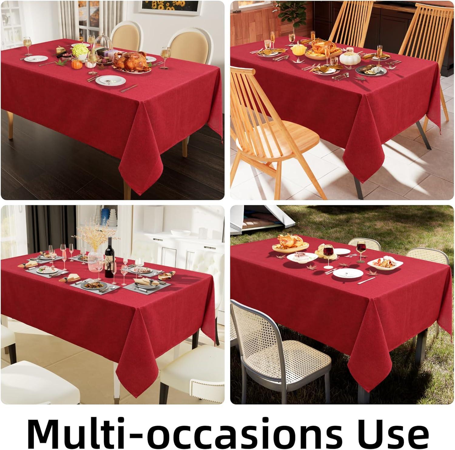 imageSmiry Rectangle Faux Linen Table Cloth Waterproof Burlap Fabric Tablecloth Washable Decorative Farmhouse Table Covers for Kitchen Dining Parties 52x70 Red