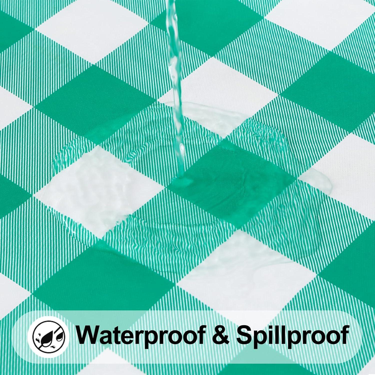 imageSmiry Rectangle Picnic Table Cloth Elastic Waterproof Fitted Vinyl Tablecloth for 4 FT Tables Flannel Backed Buffalo Plaid Table Covers for Dining Camping Outdoor White and Grey 30quot x 48quotGreen and White