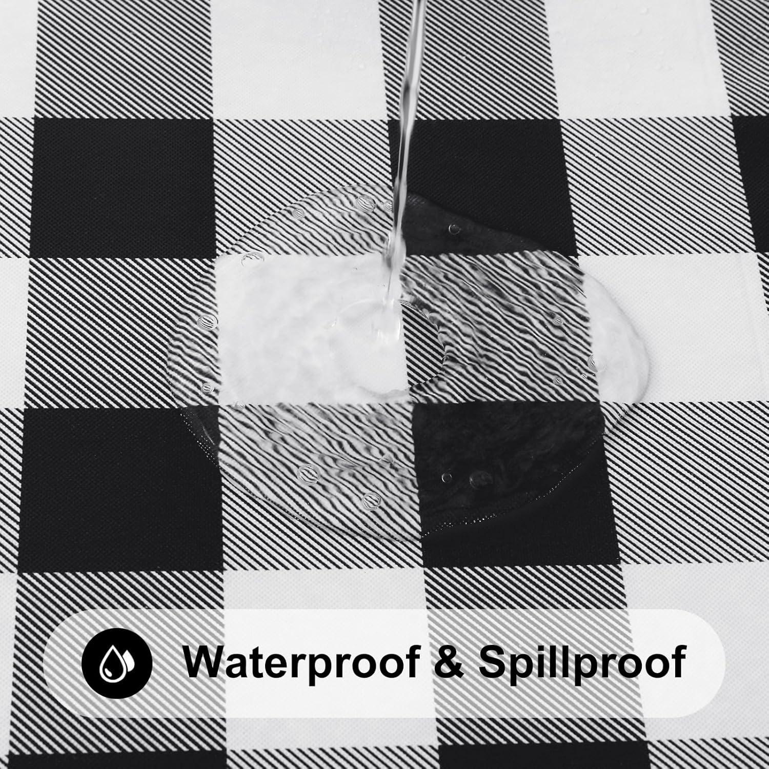 imageSmiry Rectangle Picnic Table Cloth Elastic Waterproof Fitted Vinyl Tablecloth for 4 FT Tables Flannel Backed Buffalo Plaid Table Covers for Dining Camping Outdoor White and Grey 30quot x 48quotBlack and White