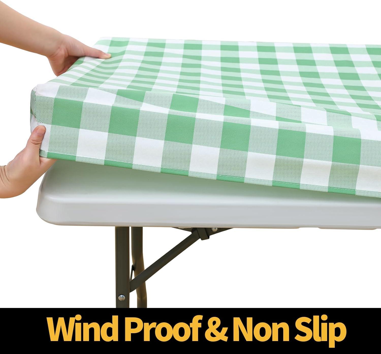 imageSmiry Rectangle Picnic Table Cloth Elastic Waterproof Fitted Vinyl Tablecloth for 4 FT Tables Flannel Backed Buffalo Plaid Table Covers for Dining Camping Outdoor White and Grey 30quot x 48quotSage Green and White