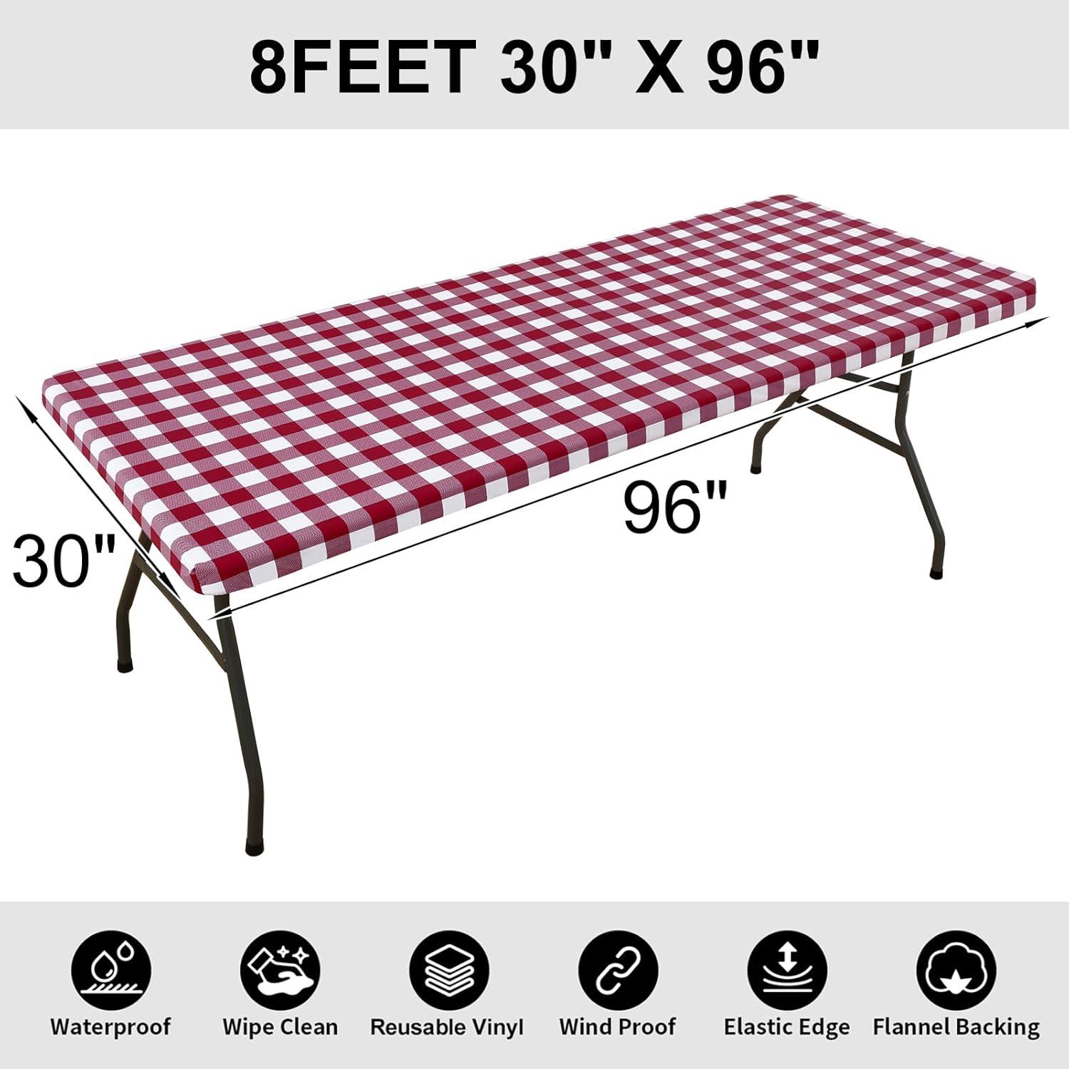 imageSmiry Rectangle Picnic Table Cloth Elastic Waterproof Fitted Vinyl Tablecloth for 4 FT Tables Flannel Backed Buffalo Plaid Table Covers for Dining Camping Outdoor White and Grey 30quot x 48quotBurgundy and White