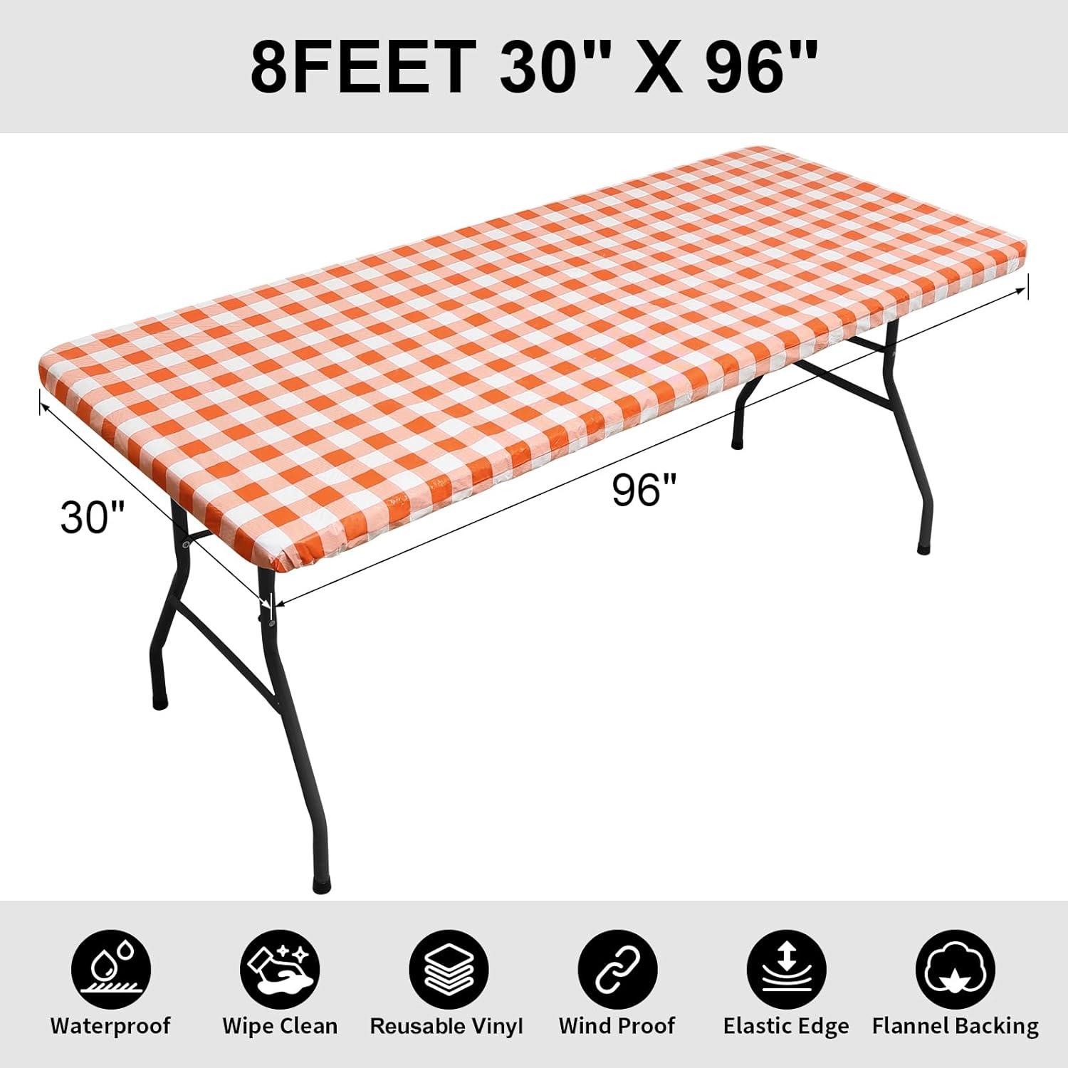imageSmiry Rectangle Picnic Table Cloth Elastic Waterproof Fitted Vinyl Tablecloth for 4 FT Tables Flannel Backed Buffalo Plaid Table Covers for Dining Camping Outdoor White and Grey 30quot x 48quotOrange and White