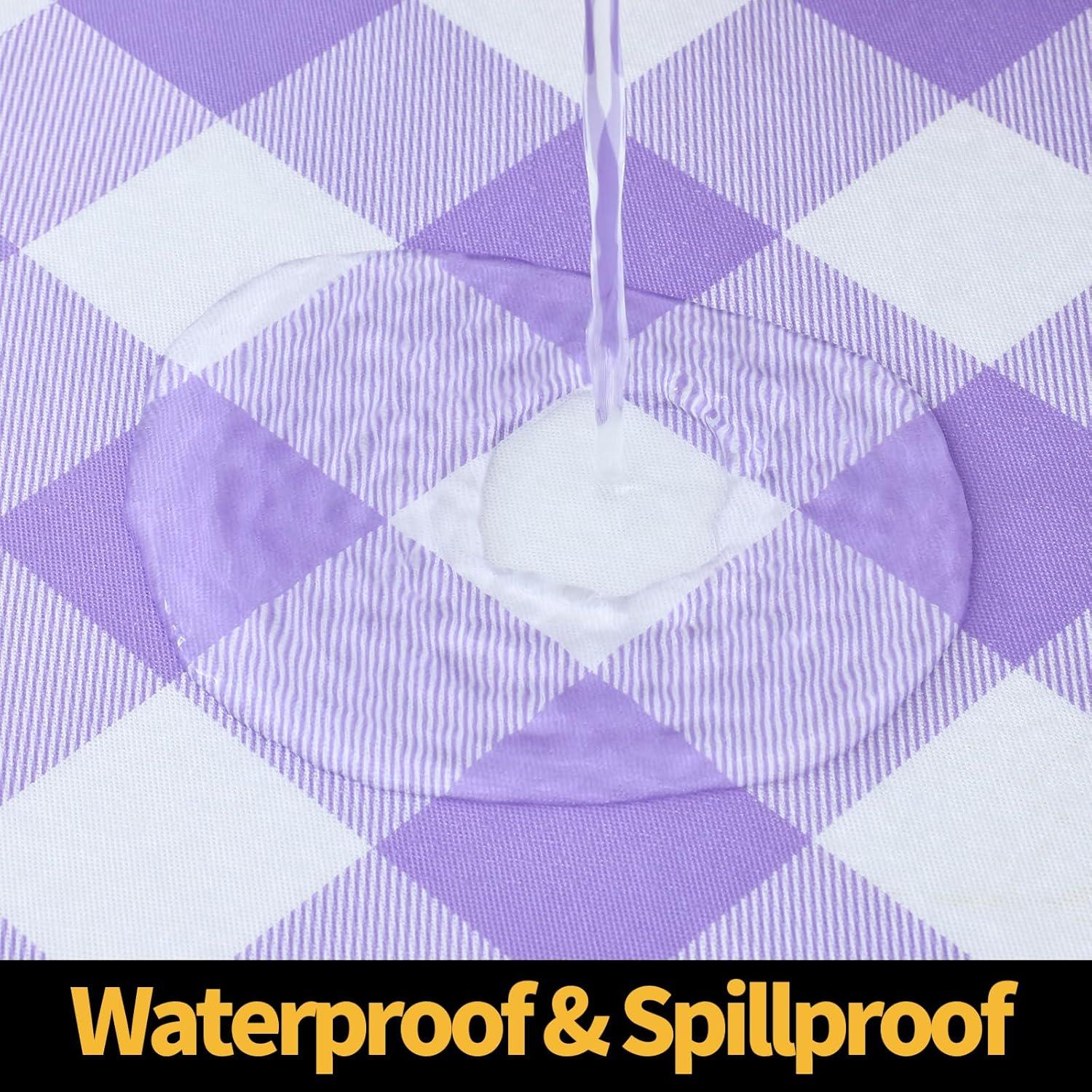 imageSmiry Rectangle Picnic Table Cloth Elastic Waterproof Fitted Vinyl Tablecloth for 4 FT Tables Flannel Backed Buffalo Plaid Table Covers for Dining Camping Outdoor White and Grey 30quot x 48quotPurple and White