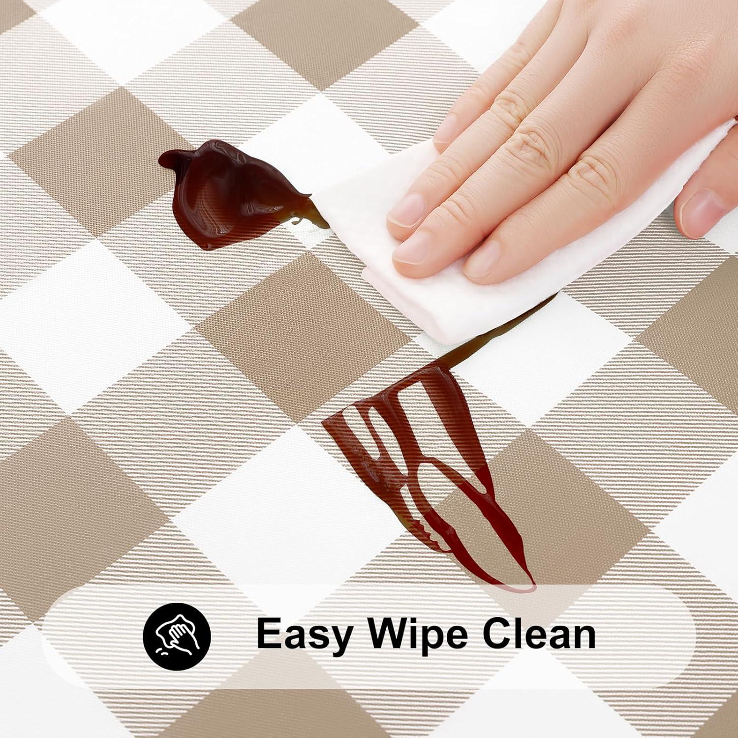 imageSmiry Rectangle Picnic Table Cloth Elastic Waterproof Fitted Vinyl Tablecloth for 4 FT Tables Flannel Backed Buffalo Plaid Table Covers for Dining Camping Outdoor White and Grey 30quot x 48quotKhaki and White