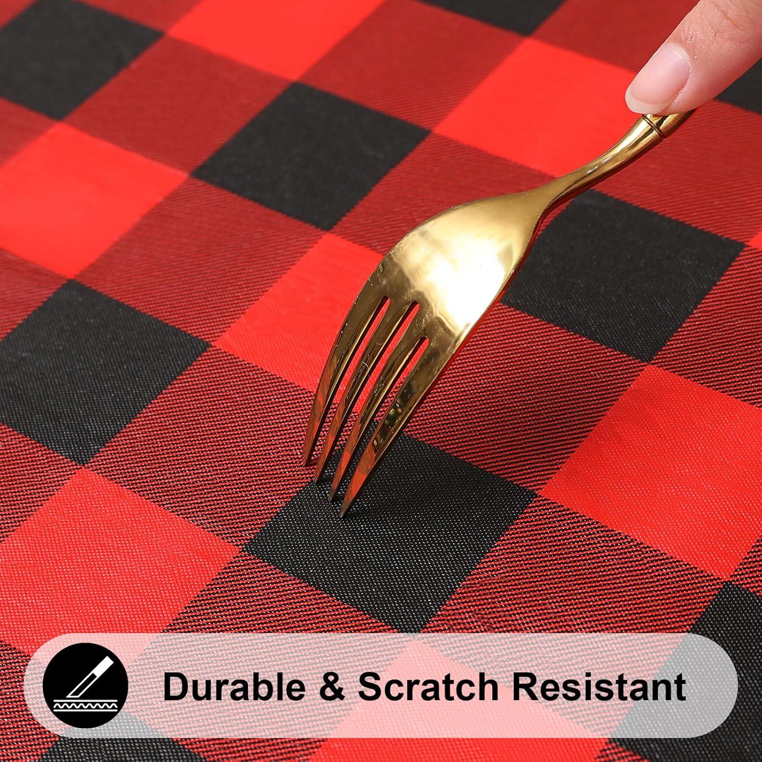 imageSmiry Rectangle Picnic Table Cloth Elastic Waterproof Fitted Vinyl Tablecloth for 4 FT Tables Flannel Backed Buffalo Plaid Table Covers for Dining Camping Outdoor White and Grey 30quot x 48quotRed and Black