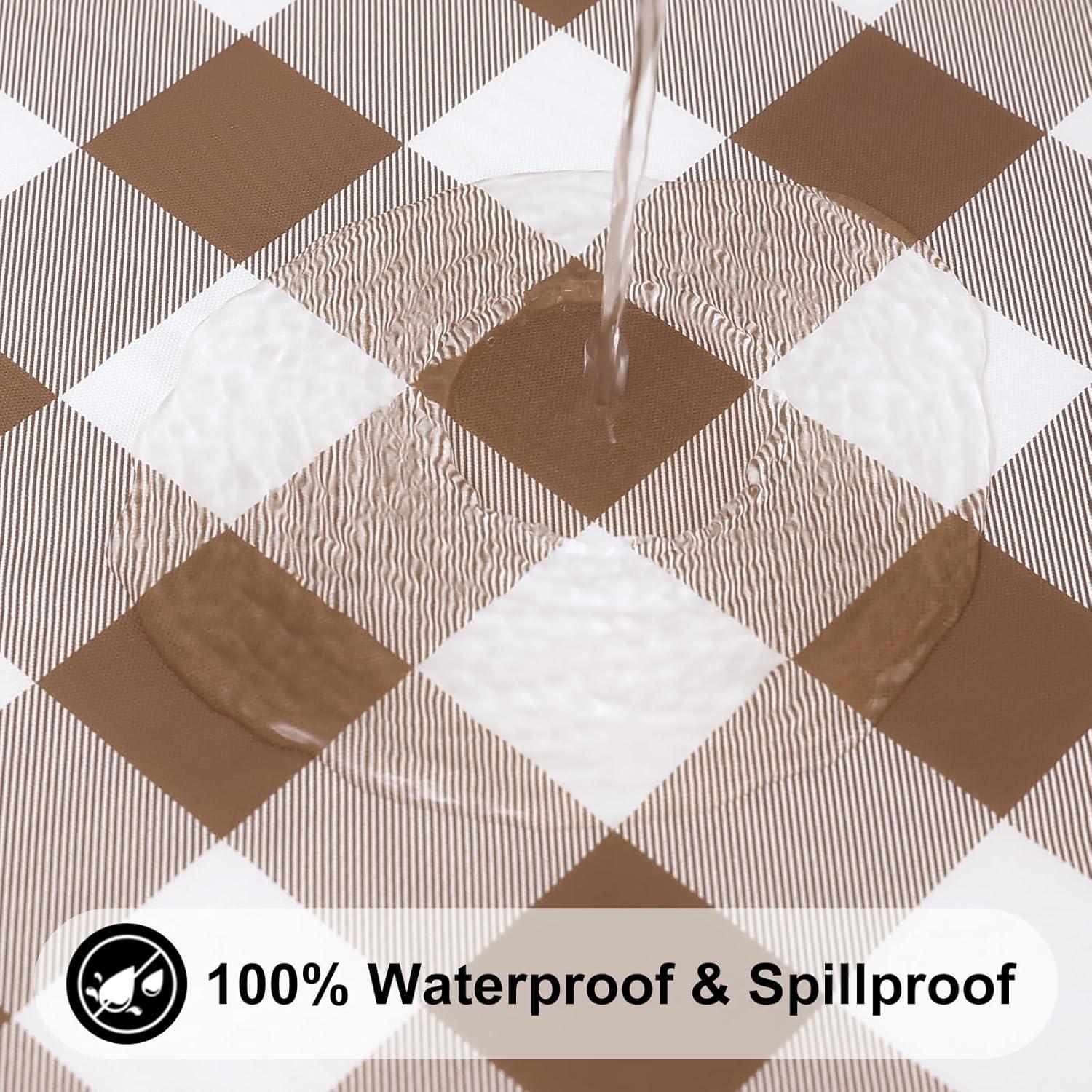 imageSmiry Rectangle Picnic Table Cloth Elastic Waterproof Fitted Vinyl Tablecloth for 4 FT Tables Flannel Backed Buffalo Plaid Table Covers for Dining Camping Outdoor White and Grey 30quot x 48quotBrown and White