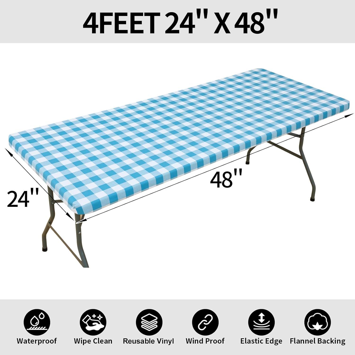 imageSmiry Rectangle Picnic Table Cloth Elastic Waterproof Fitted Vinyl Tablecloth for 4 FT Tables Flannel Backed Buffalo Plaid Table Covers for Dining Camping Outdoor White and Grey 30quot x 48quotAqua and White