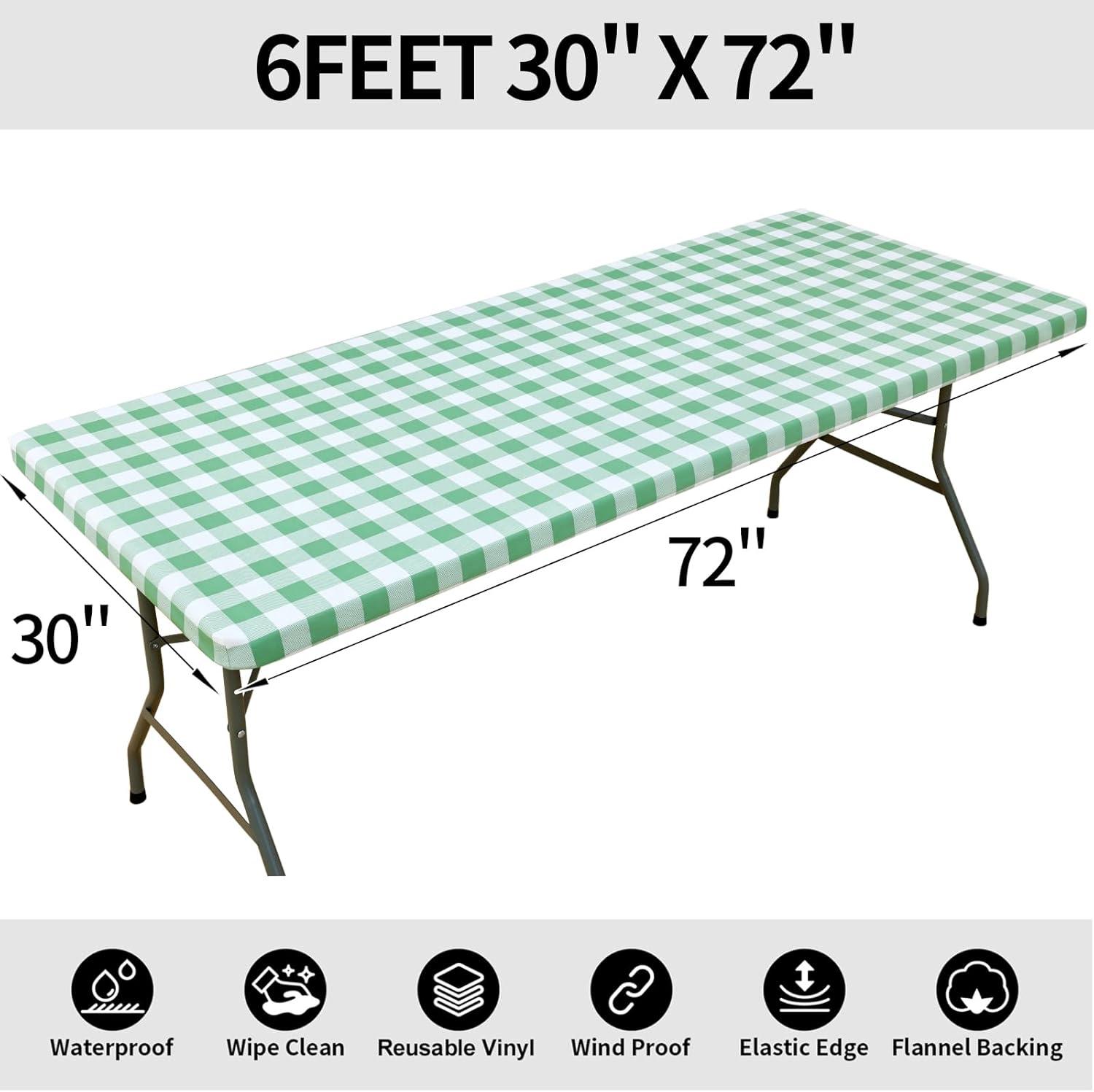 imageSmiry Rectangle Picnic Table Cloth Elastic Waterproof Fitted Vinyl Tablecloth for 4 FT Tables Flannel Backed Buffalo Plaid Table Covers for Dining Camping Outdoor White and Grey 30quot x 48quotSage Green and White