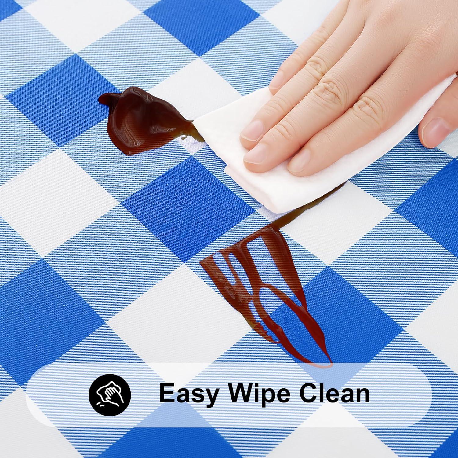 imageSmiry Rectangle Picnic Table Cloth Elastic Waterproof Fitted Vinyl Tablecloth for 4 FT Tables Flannel Backed Buffalo Plaid Table Covers for Dining Camping Outdoor White and Grey 30quot x 48quotBlue and White