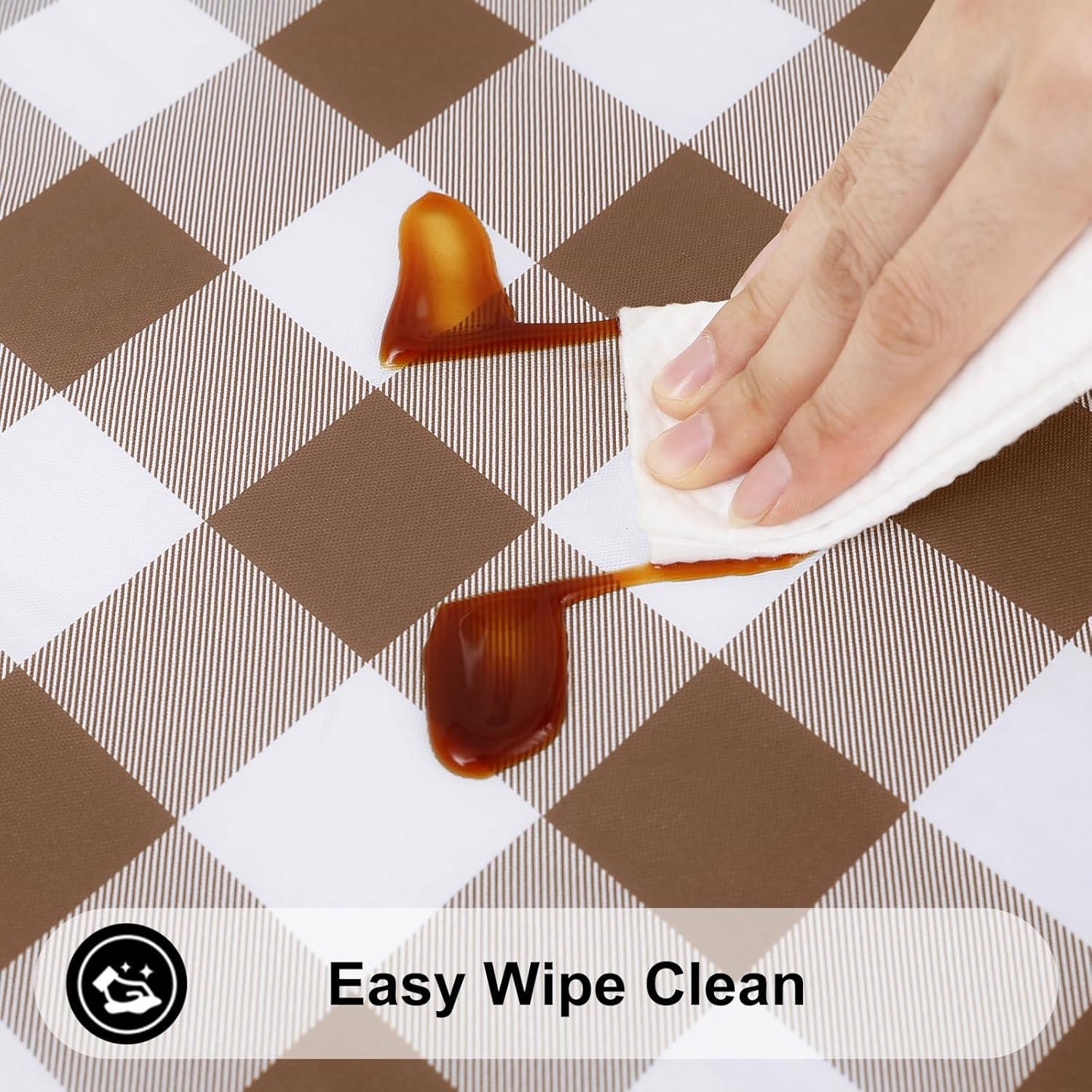 imageSmiry Rectangle Picnic Table Cloth Elastic Waterproof Fitted Vinyl Tablecloth for 4 FT Tables Flannel Backed Buffalo Plaid Table Covers for Dining Camping Outdoor White and Grey 30quot x 48quotBrown and White