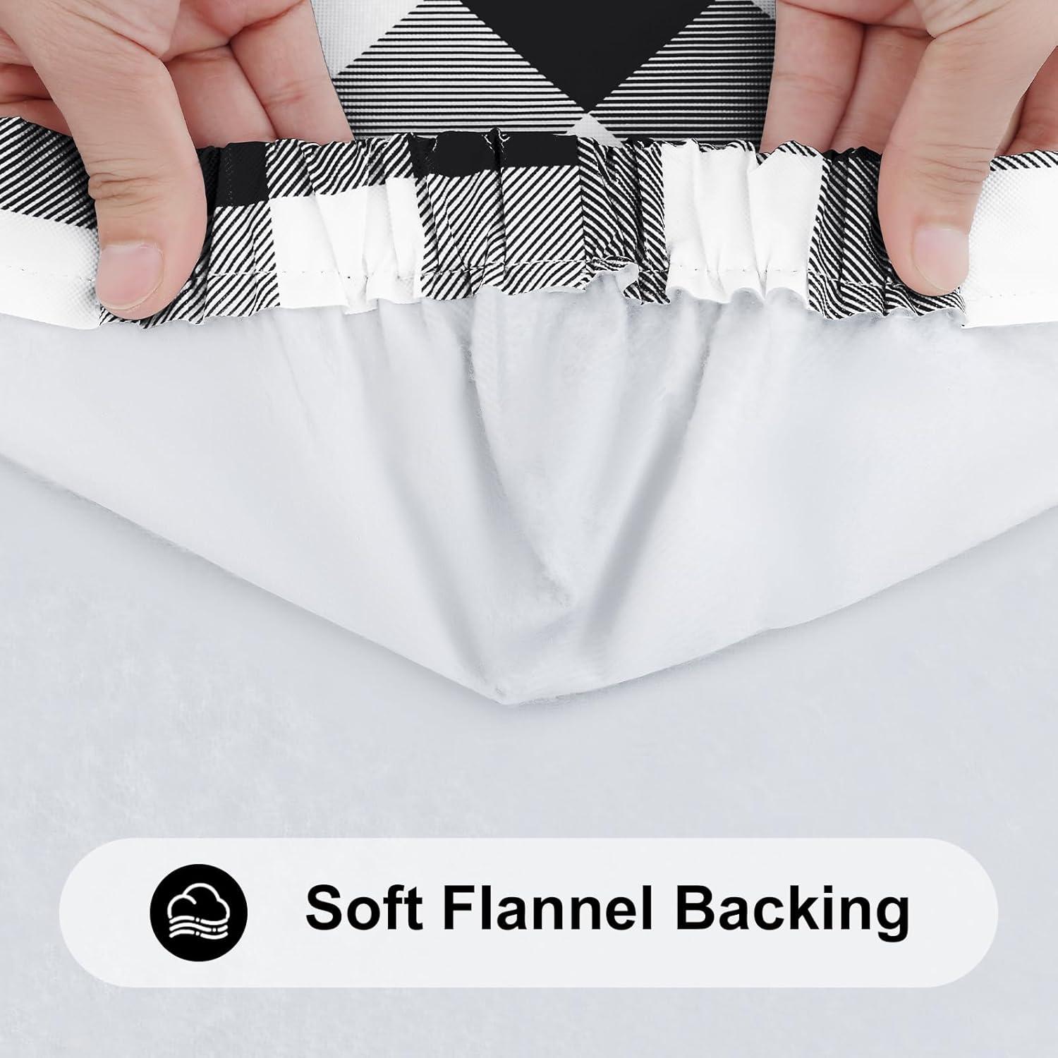 imageSmiry Rectangle Picnic Table Cloth Elastic Waterproof Fitted Vinyl Tablecloth for 4 FT Tables Flannel Backed Buffalo Plaid Table Covers for Dining Camping Outdoor White and Grey 30quot x 48quotBlack and White