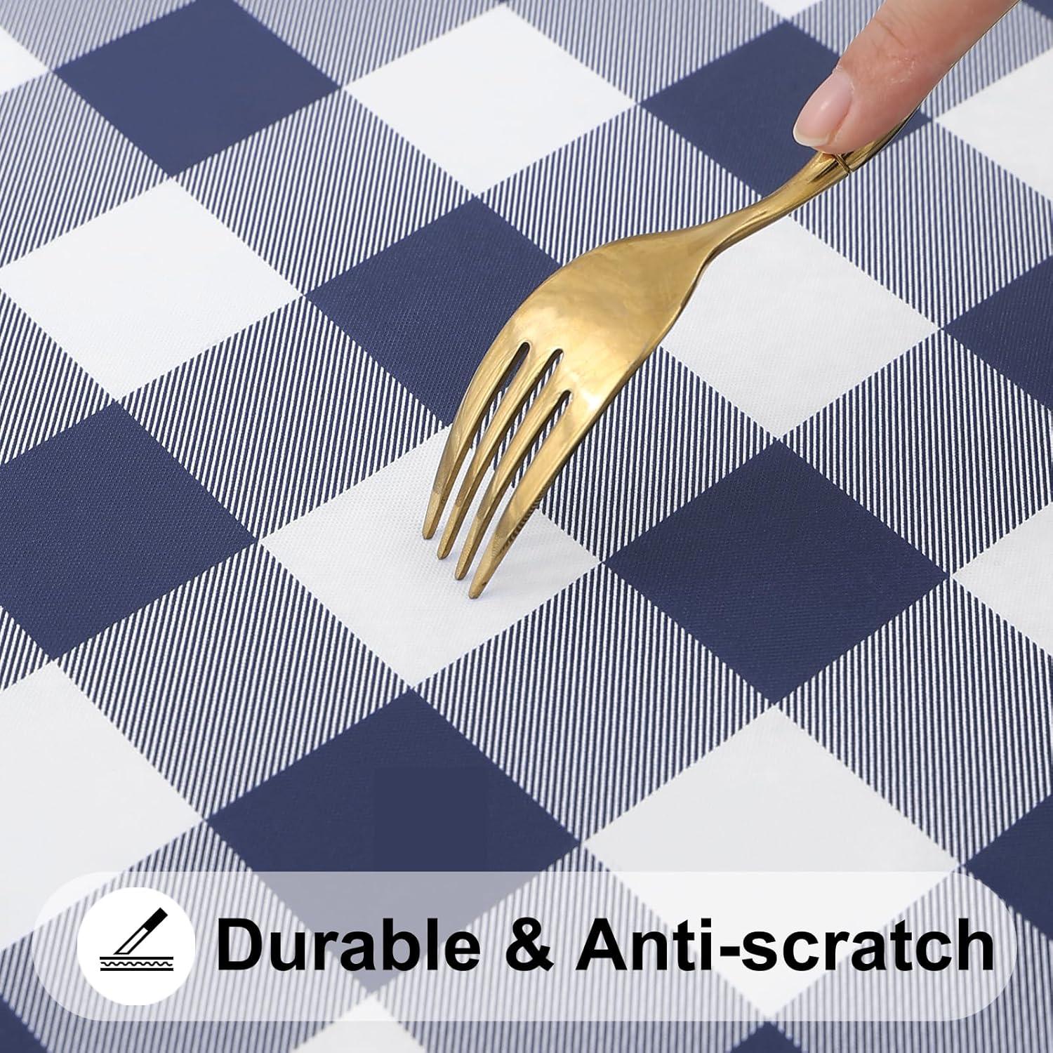 imageSmiry Rectangle Picnic Table Cloth Elastic Waterproof Fitted Vinyl Tablecloth for 4 FT Tables Flannel Backed Buffalo Plaid Table Covers for Dining Camping Outdoor White and Grey 30quot x 48quotNavy and White