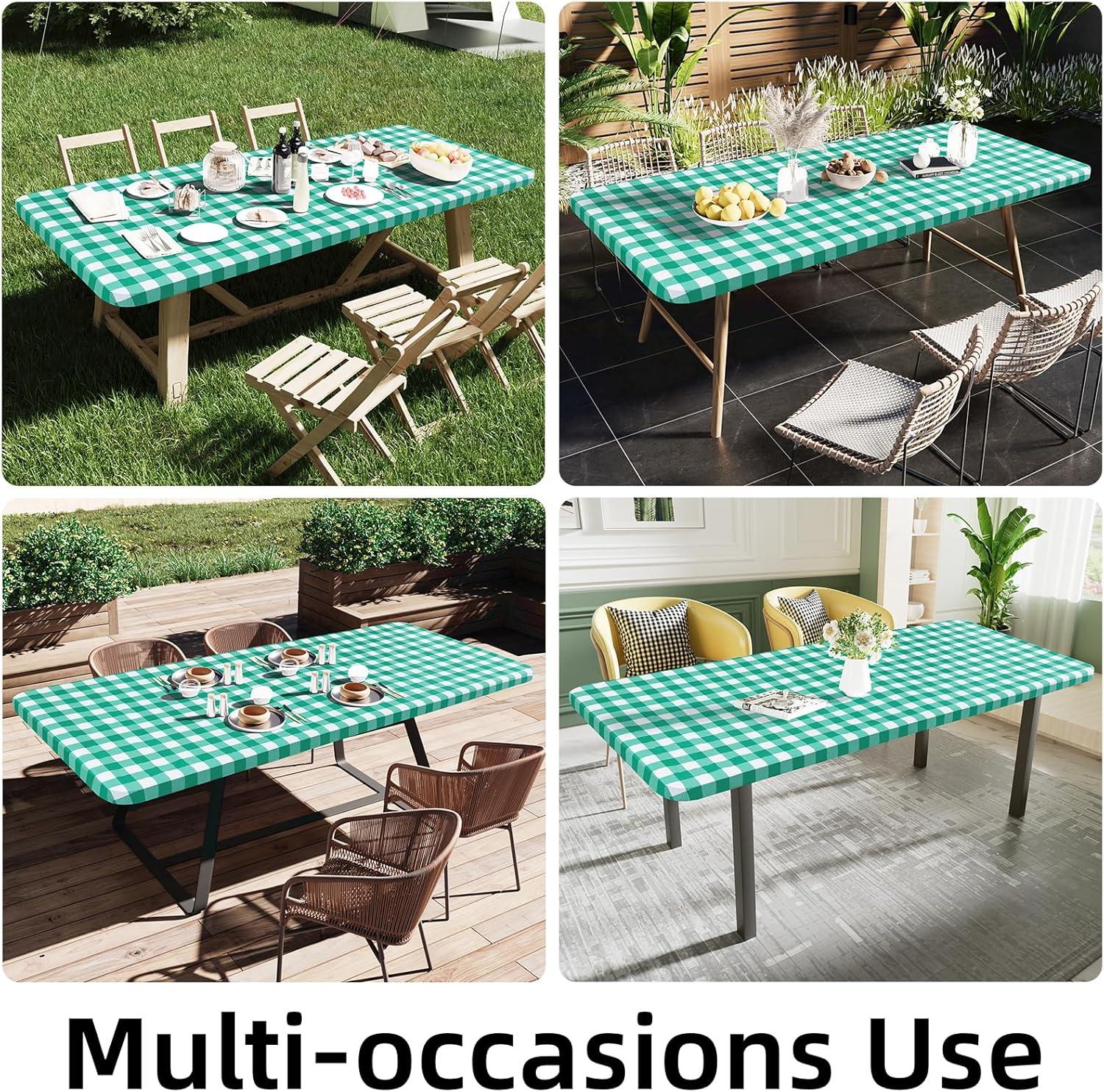 imageSmiry Rectangle Picnic Table Cloth Elastic Waterproof Fitted Vinyl Tablecloth for 4 FT Tables Flannel Backed Buffalo Plaid Table Covers for Dining Camping Outdoor White and Grey 30quot x 48quotGreen and White