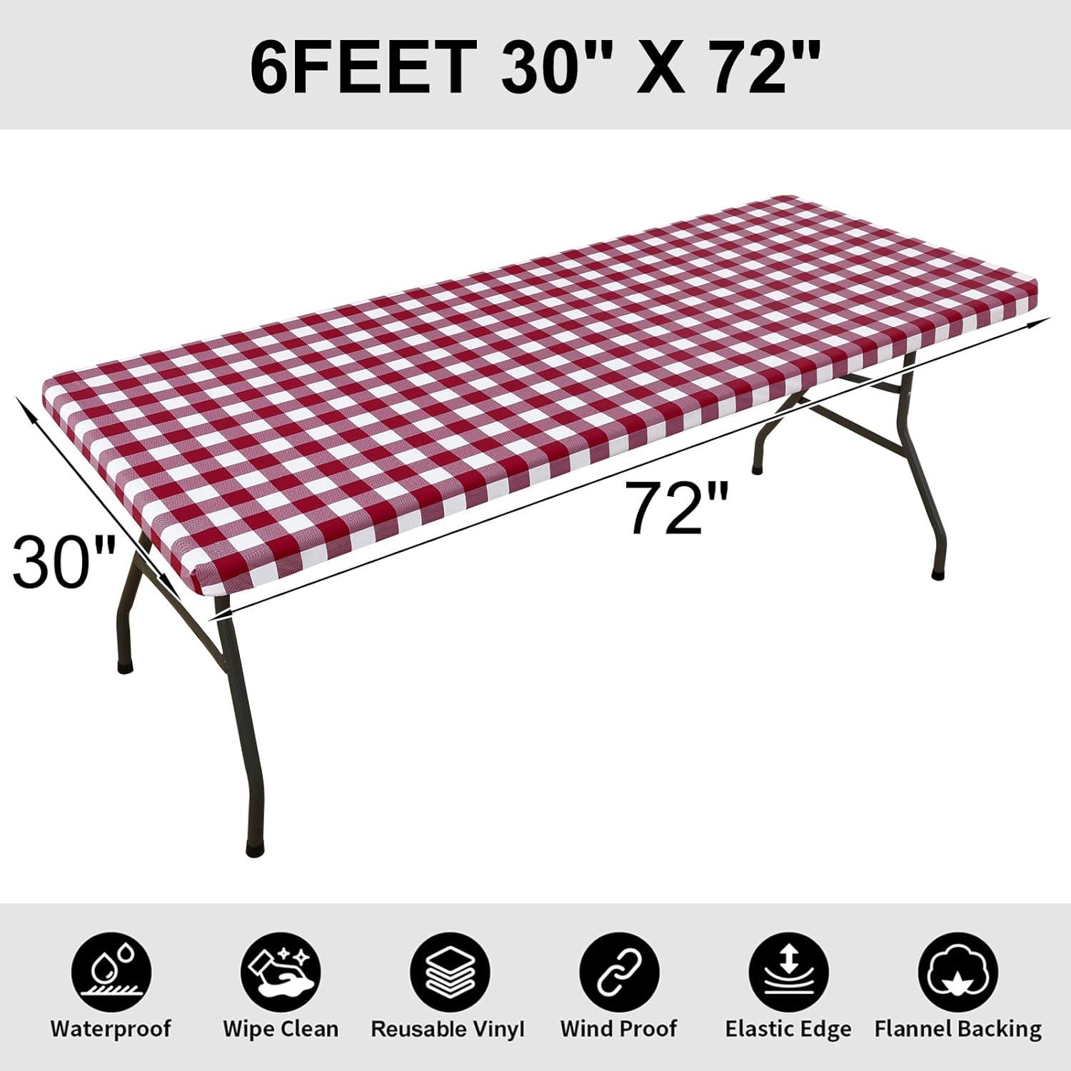 imageSmiry Rectangle Picnic Table Cloth Elastic Waterproof Fitted Vinyl Tablecloth for 4 FT Tables Flannel Backed Buffalo Plaid Table Covers for Dining Camping Outdoor White and Grey 30quot x 48quotBurgundy and White