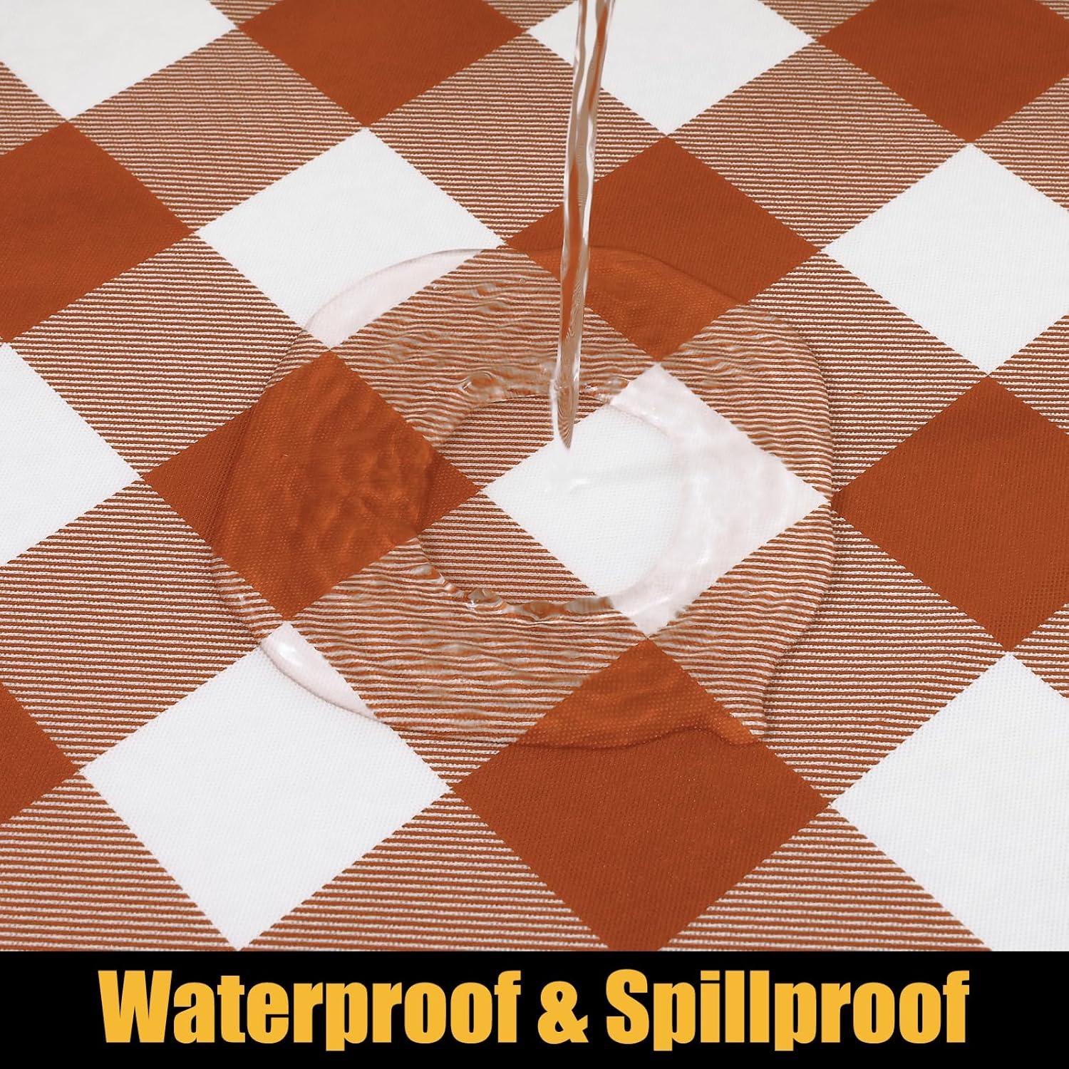 imageSmiry Rectangle Picnic Table Cloth Elastic Waterproof Fitted Vinyl Tablecloth for 4 FT Tables Flannel Backed Buffalo Plaid Table Covers for Dining Camping Outdoor White and Grey 30quot x 48quotRust and White