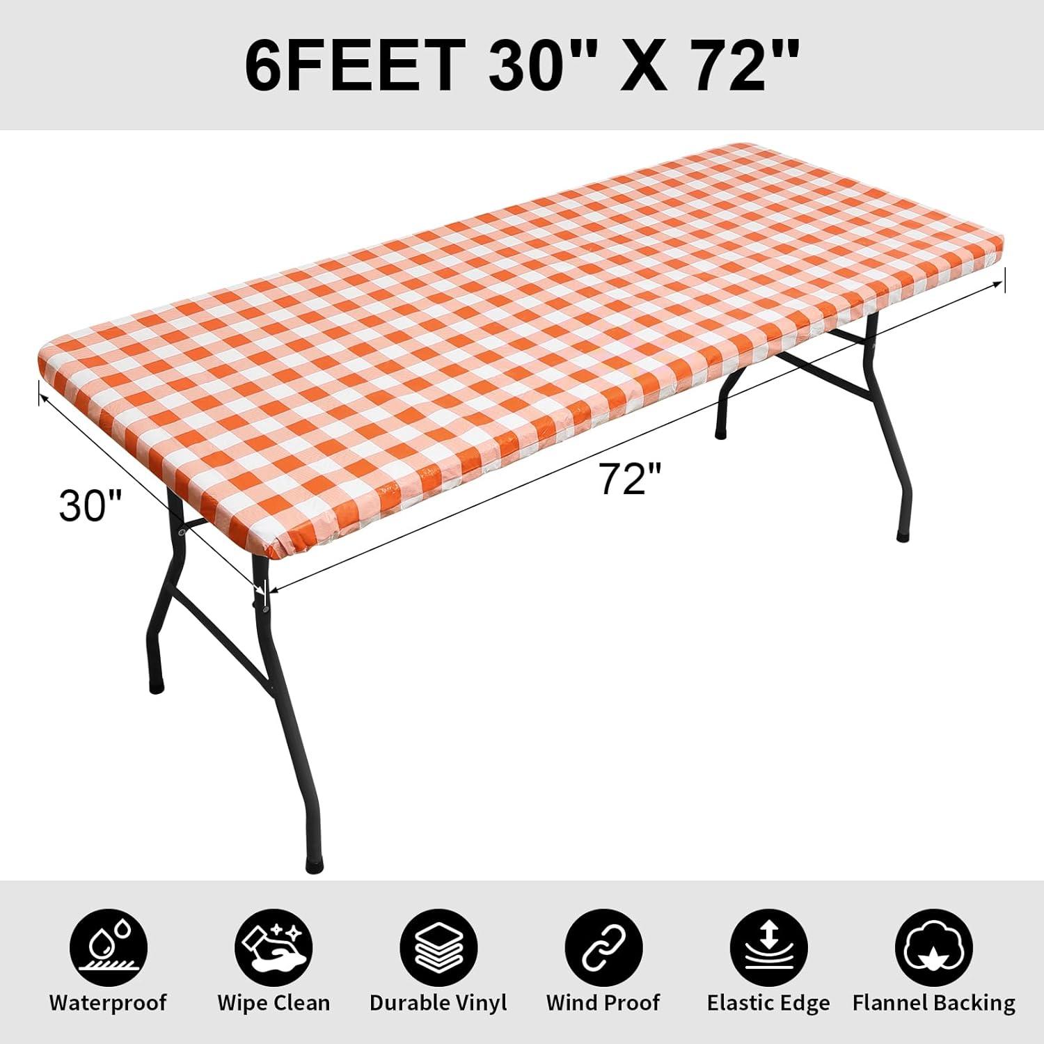 imageSmiry Rectangle Picnic Table Cloth Elastic Waterproof Fitted Vinyl Tablecloth for 4 FT Tables Flannel Backed Buffalo Plaid Table Covers for Dining Camping Outdoor White and Grey 30quot x 48quotOrange and White