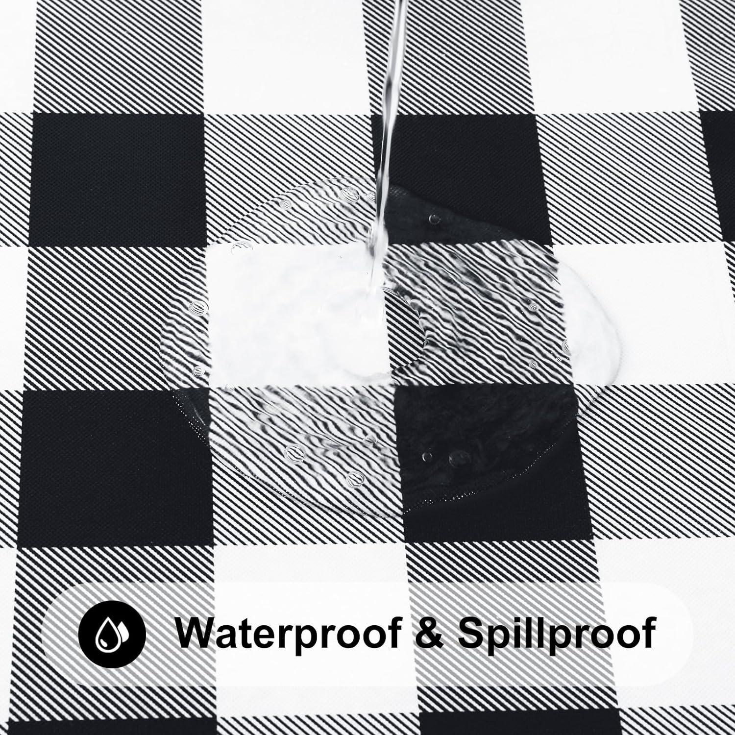imageSmiry Rectangle Picnic Table Cloth Elastic Waterproof Fitted Vinyl Tablecloth for 4 FT Tables Flannel Backed Buffalo Plaid Table Covers for Dining Camping Outdoor White and Grey 30quot x 48quotBlack and White
