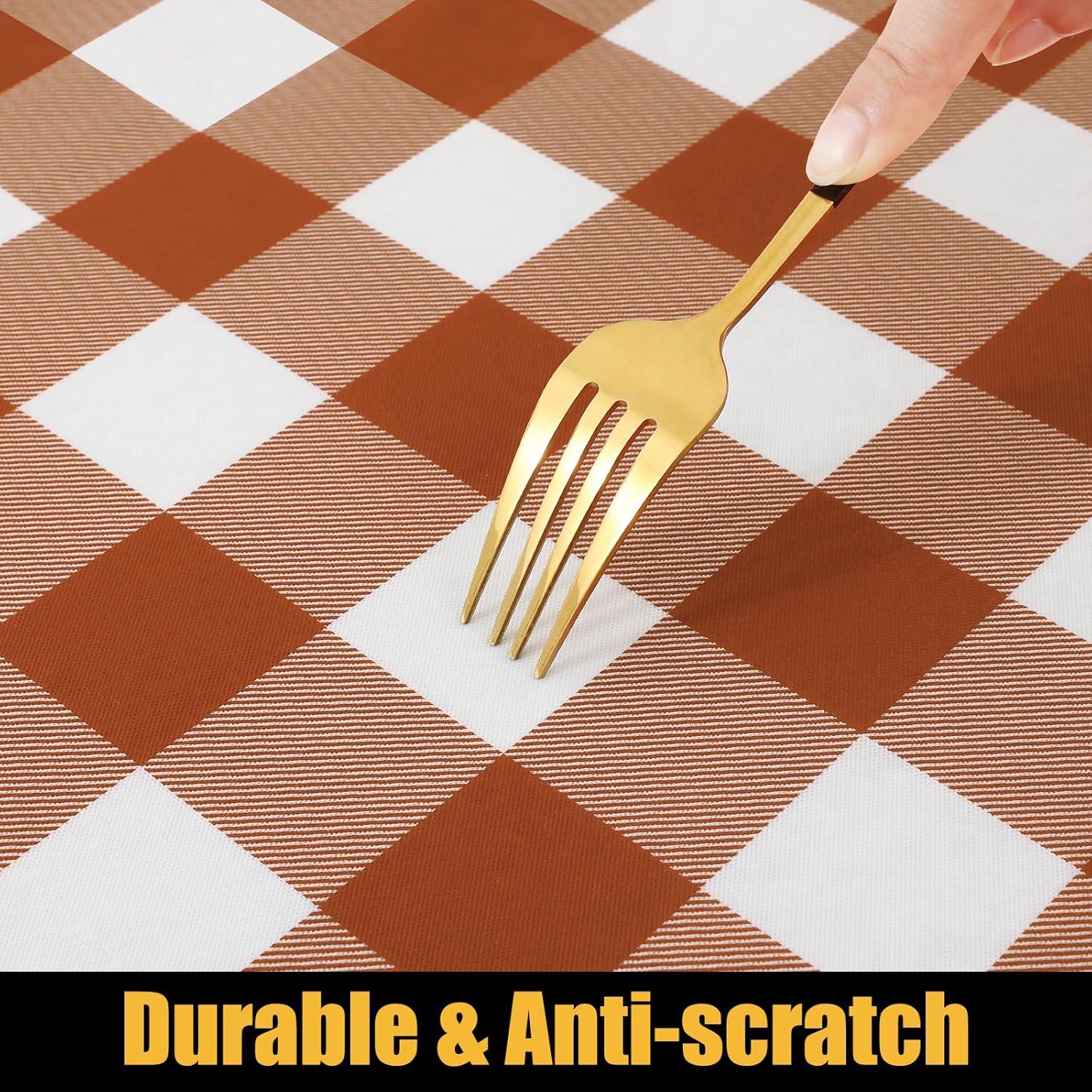 imageSmiry Rectangle Picnic Table Cloth Elastic Waterproof Fitted Vinyl Tablecloth for 4 FT Tables Flannel Backed Buffalo Plaid Table Covers for Dining Camping Outdoor White and Grey 30quot x 48quotRust and White