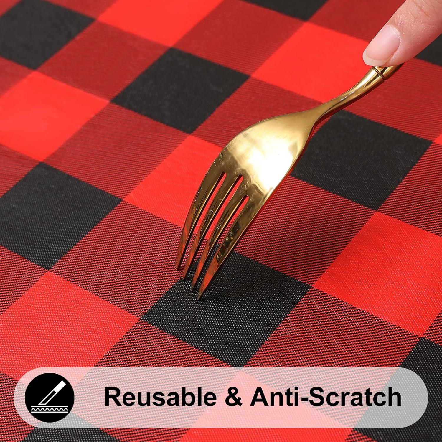 imageSmiry Rectangle Picnic Table Cloth Elastic Waterproof Fitted Vinyl Tablecloth for 4 FT Tables Flannel Backed Buffalo Plaid Table Covers for Dining Camping Outdoor White and Grey 30quot x 48quotRed and Black