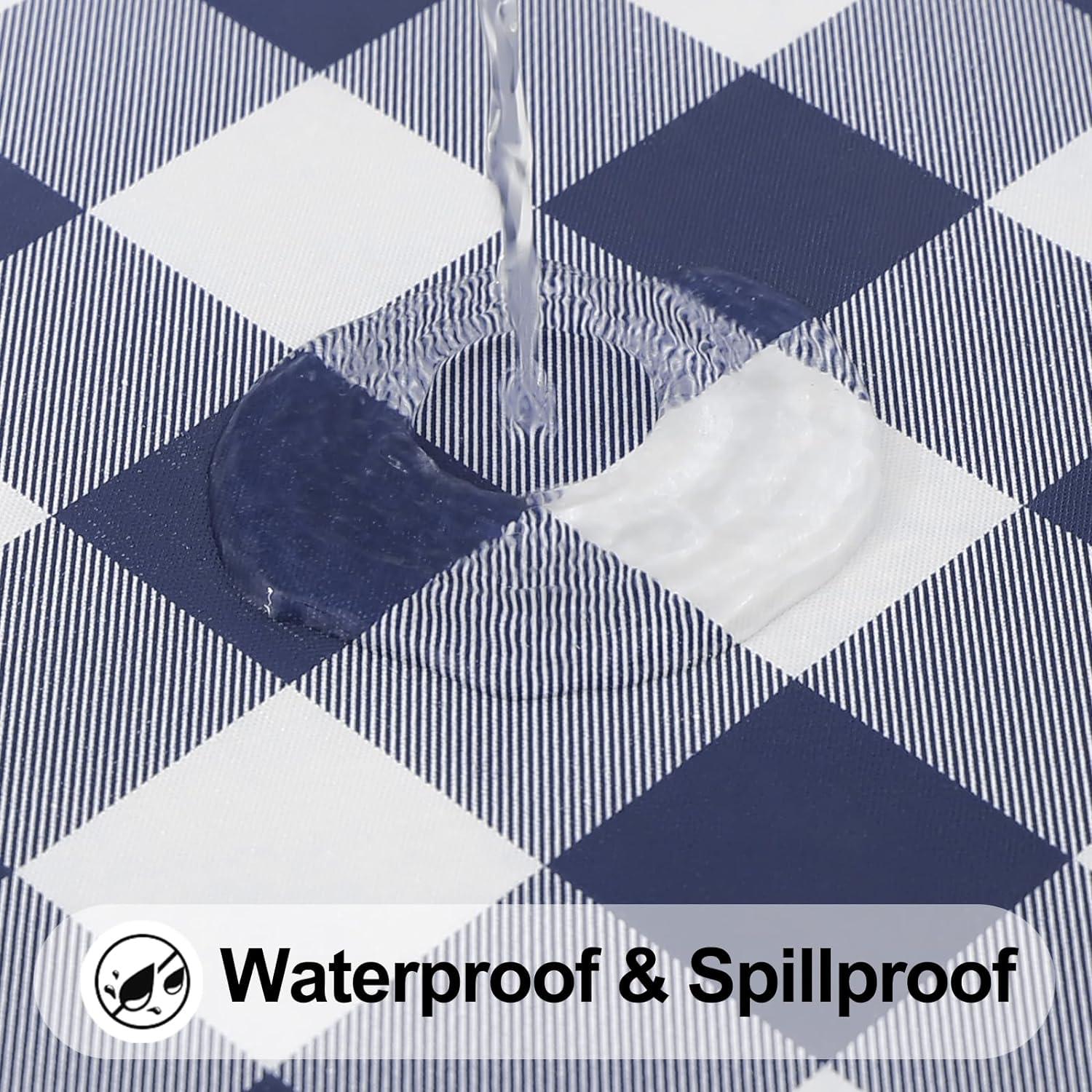 imageSmiry Rectangle Picnic Table Cloth Elastic Waterproof Fitted Vinyl Tablecloth for 4 FT Tables Flannel Backed Buffalo Plaid Table Covers for Dining Camping Outdoor White and Grey 30quot x 48quotNavy and White