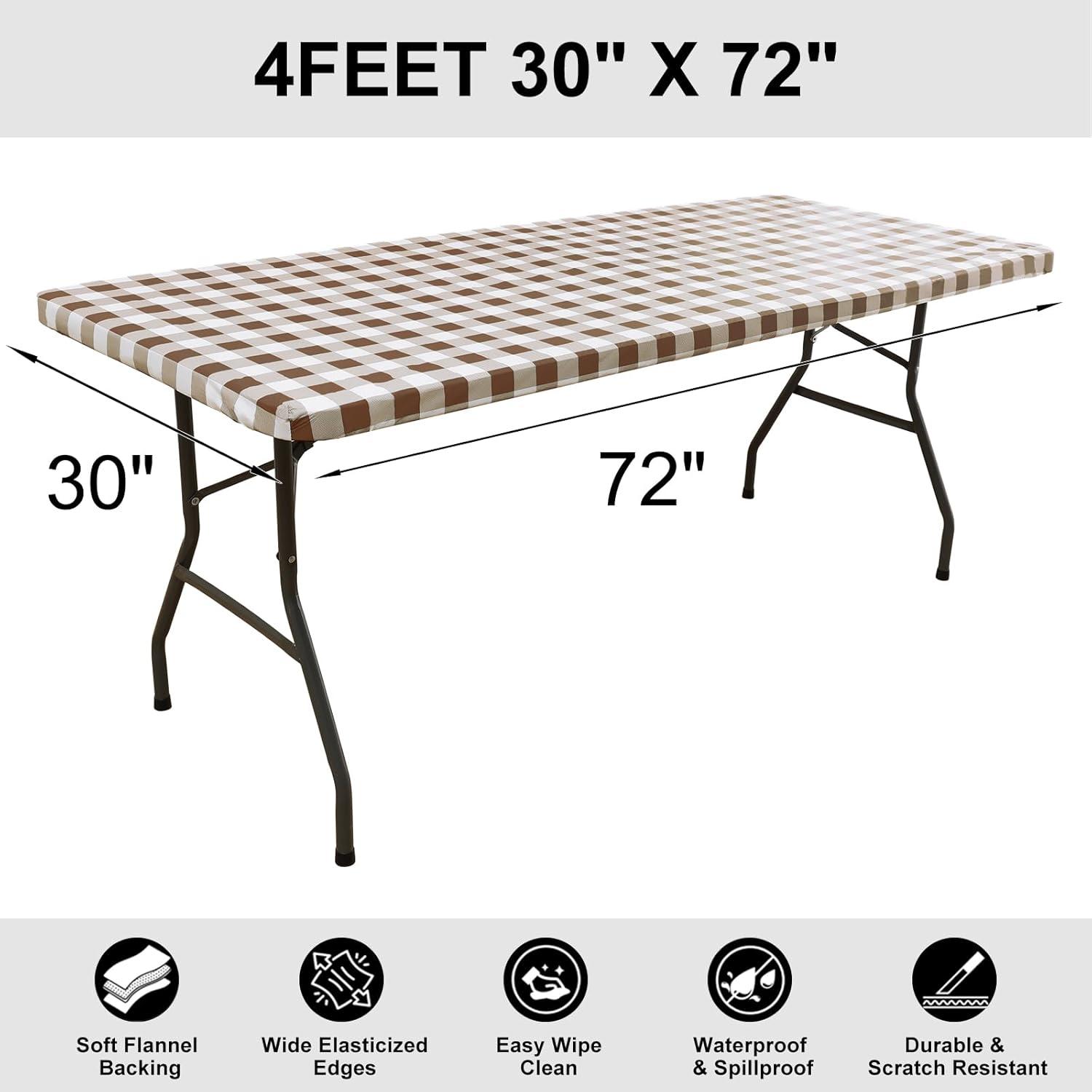 imageSmiry Rectangle Picnic Table Cloth Elastic Waterproof Fitted Vinyl Tablecloth for 4 FT Tables Flannel Backed Buffalo Plaid Table Covers for Dining Camping Outdoor White and Grey 30quot x 48quotBrown and White