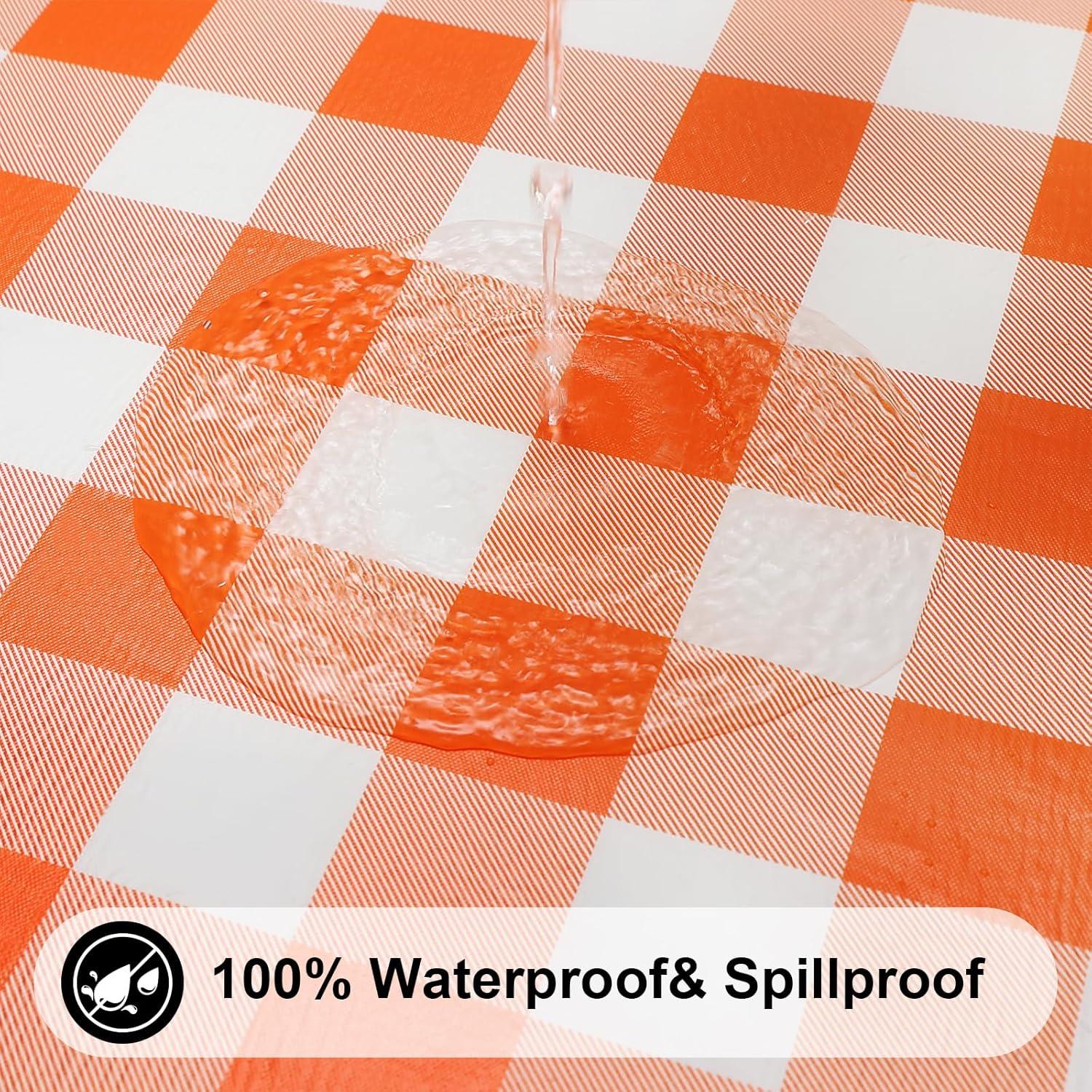 imageSmiry Rectangle Picnic Table Cloth Elastic Waterproof Fitted Vinyl Tablecloth for 4 FT Tables Flannel Backed Buffalo Plaid Table Covers for Dining Camping Outdoor White and Grey 30quot x 48quotOrange and White