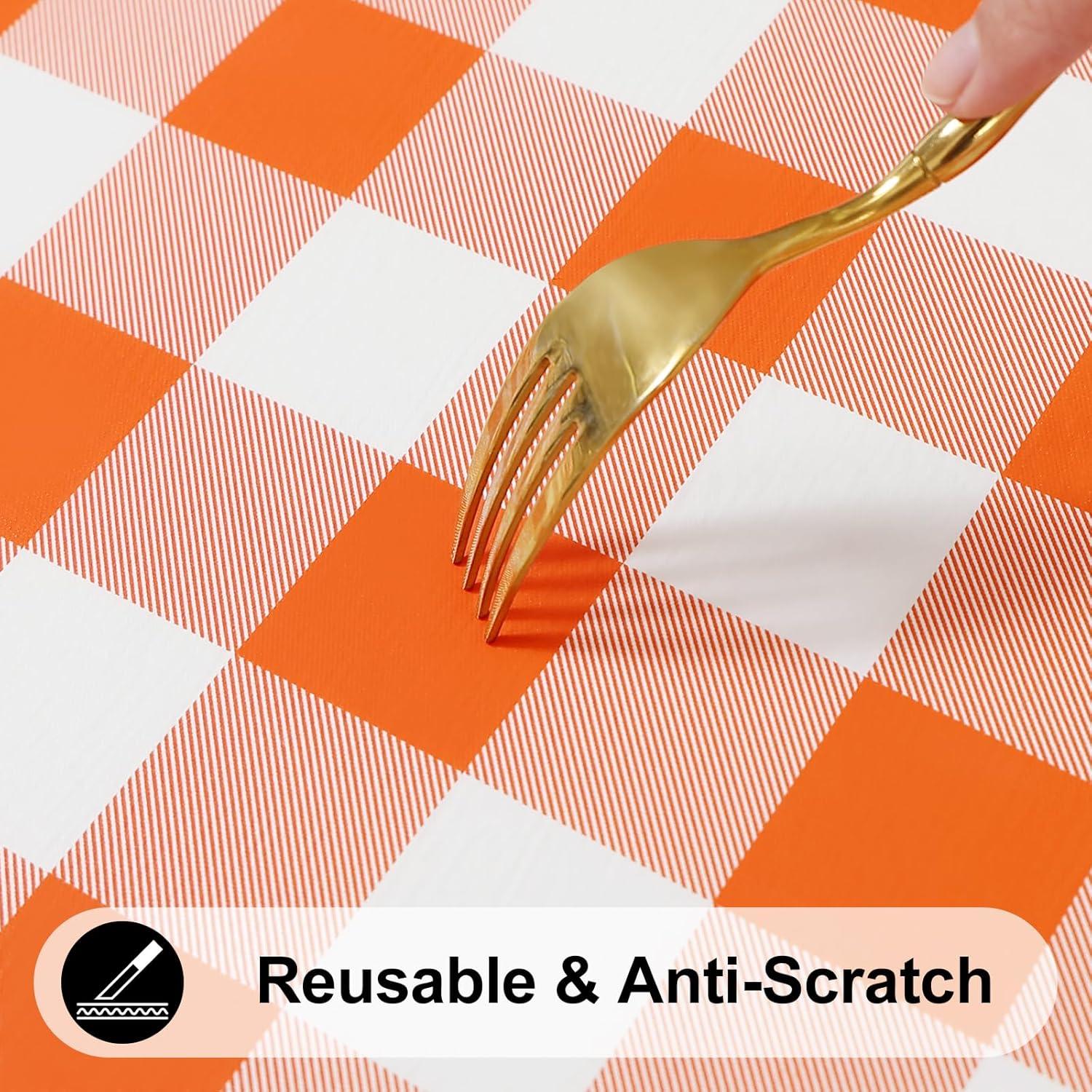 imageSmiry Rectangle Picnic Table Cloth Elastic Waterproof Fitted Vinyl Tablecloth for 4 FT Tables Flannel Backed Buffalo Plaid Table Covers for Dining Camping Outdoor White and Grey 30quot x 48quotOrange and White
