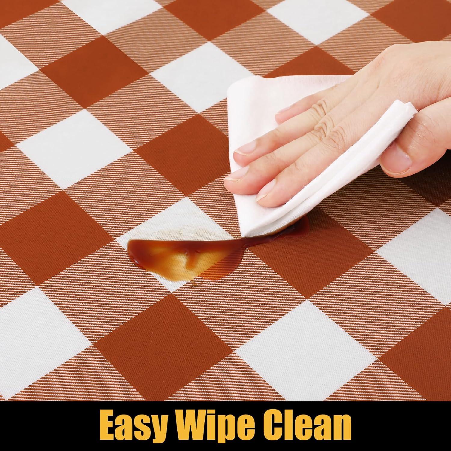 imageSmiry Rectangle Picnic Table Cloth Elastic Waterproof Fitted Vinyl Tablecloth for 4 FT Tables Flannel Backed Buffalo Plaid Table Covers for Dining Camping Outdoor White and Grey 30quot x 48quotRust and White
