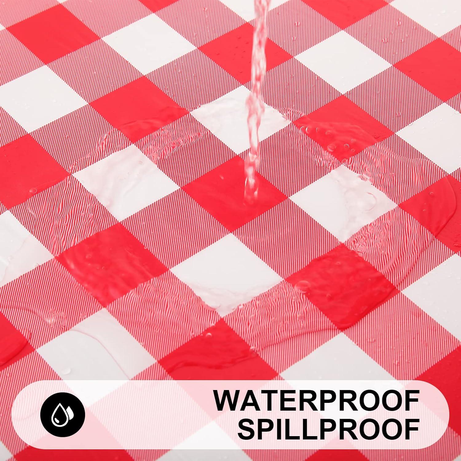 imageSmiry Rectangle Picnic Table Cloth Elastic Waterproof Fitted Vinyl Tablecloth for 4 FT Tables Flannel Backed Buffalo Plaid Table Covers for Dining Camping Outdoor White and Grey 30quot x 48quotRed and White