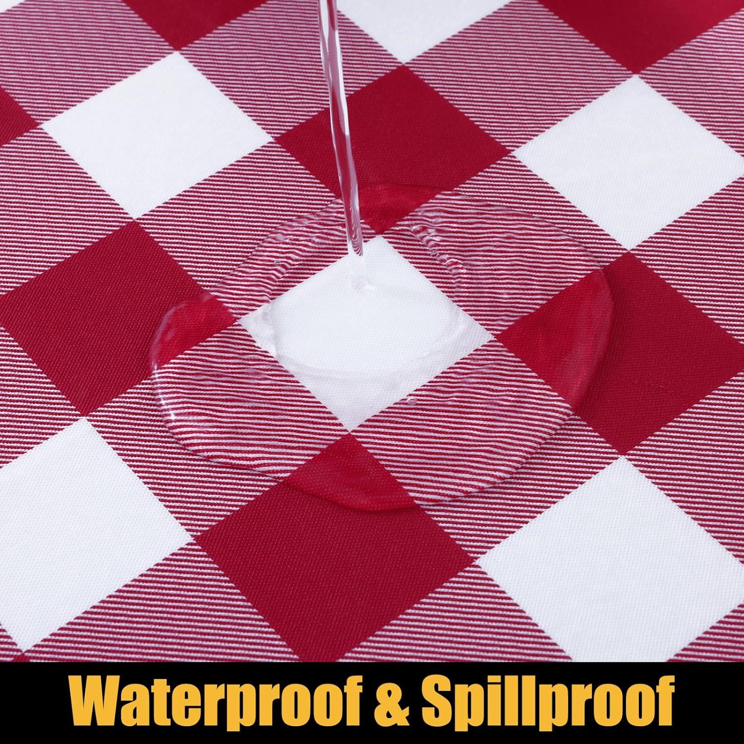 imageSmiry Rectangle Picnic Table Cloth Elastic Waterproof Fitted Vinyl Tablecloth for 4 FT Tables Flannel Backed Buffalo Plaid Table Covers for Dining Camping Outdoor White and Grey 30quot x 48quotBurgundy and White