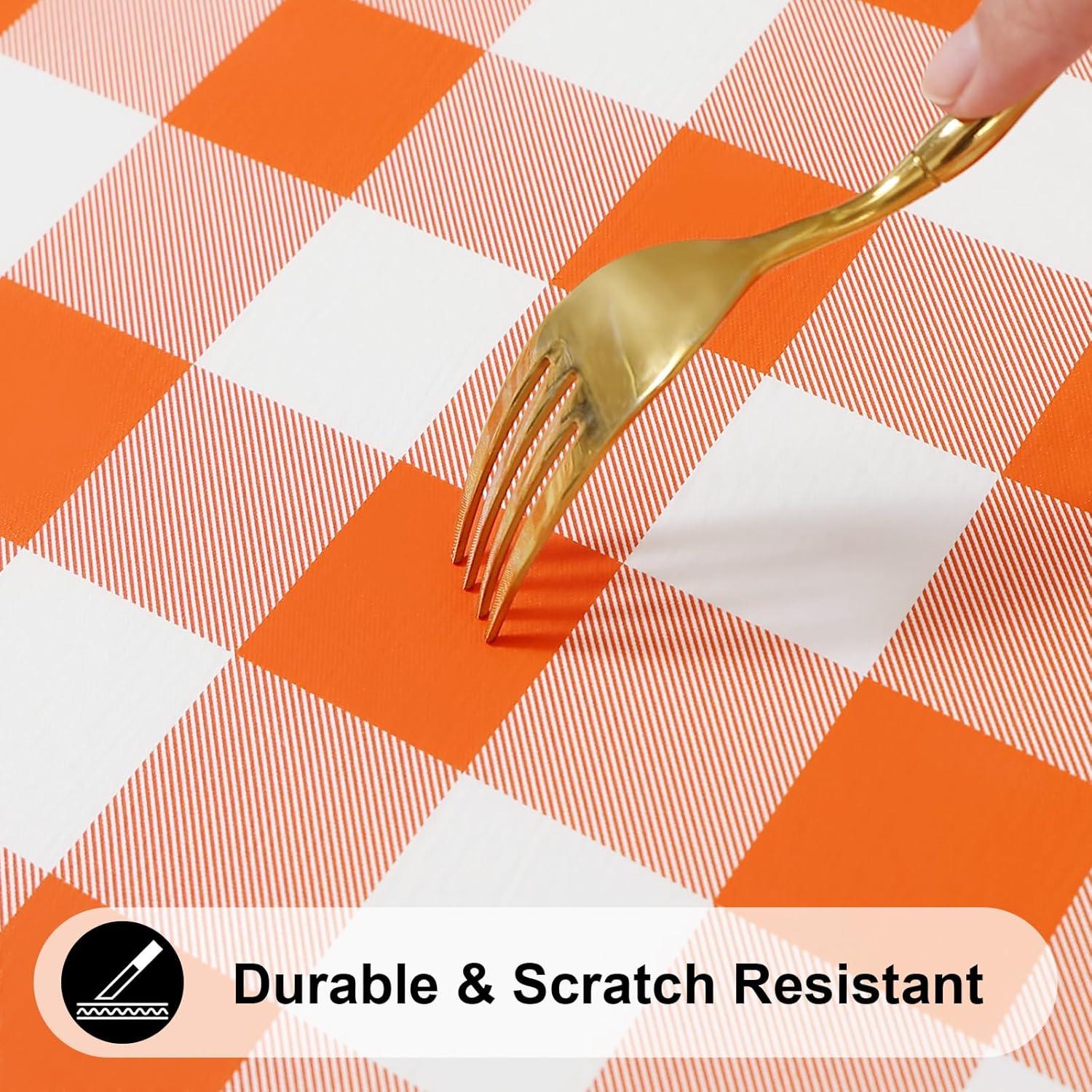 imageSmiry Rectangle Picnic Table Cloth Elastic Waterproof Fitted Vinyl Tablecloth for 4 FT Tables Flannel Backed Buffalo Plaid Table Covers for Dining Camping Outdoor White and Grey 30quot x 48quotOrange and White
