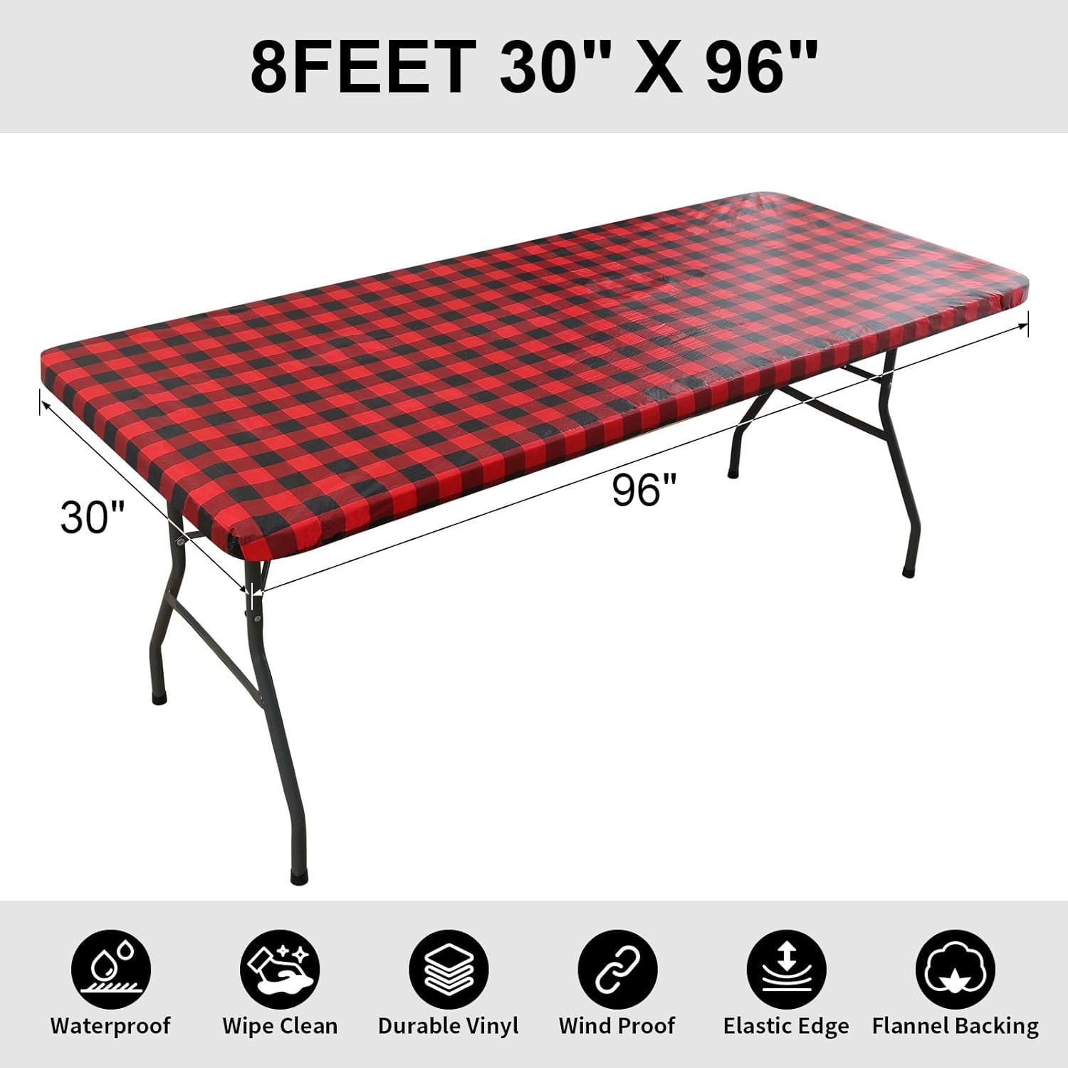 imageSmiry Rectangle Picnic Table Cloth Elastic Waterproof Fitted Vinyl Tablecloth for 4 FT Tables Flannel Backed Buffalo Plaid Table Covers for Dining Camping Outdoor White and Grey 30quot x 48quotRed and Black