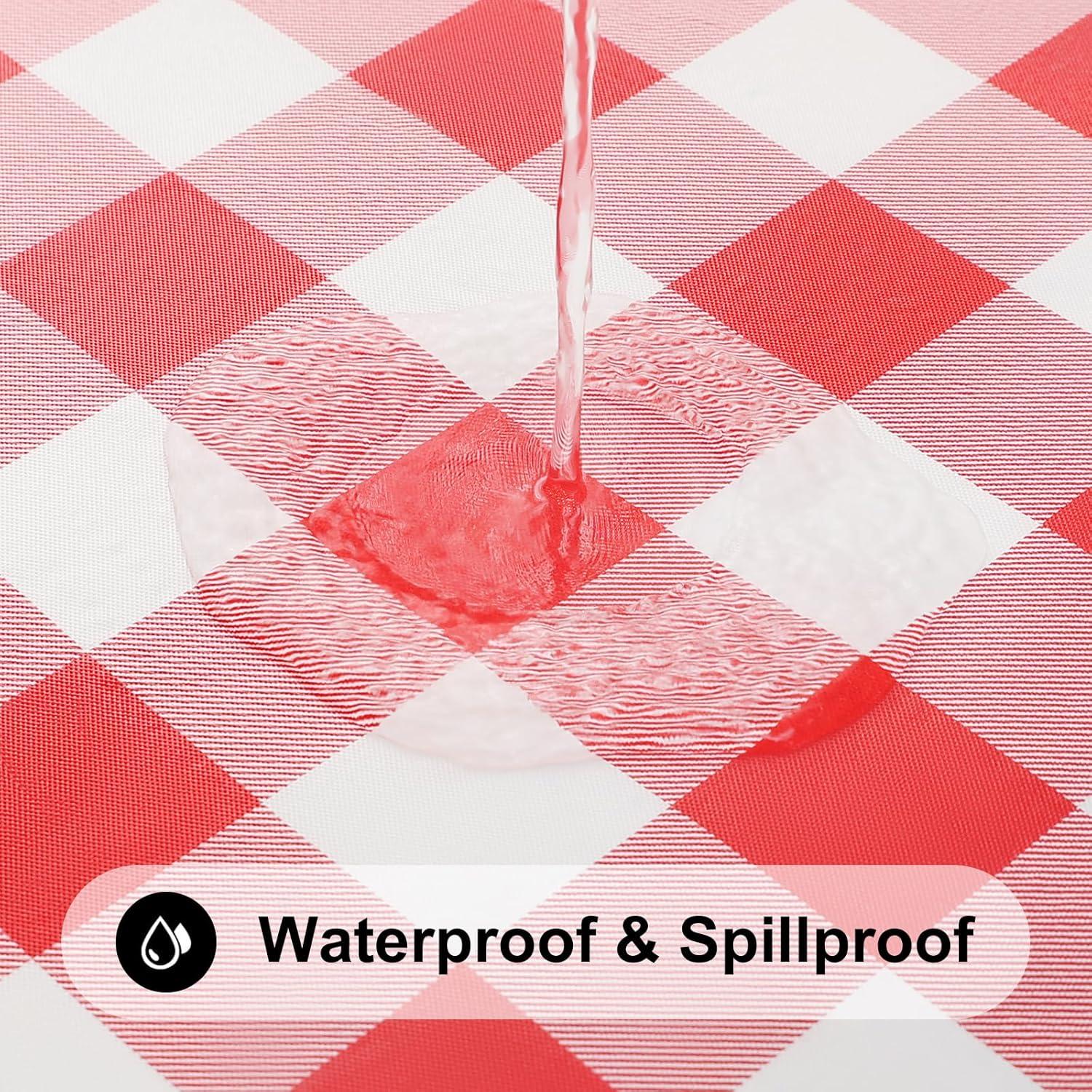 imageSmiry Rectangle Picnic Table Cloth Elastic Waterproof Fitted Vinyl Tablecloth for 4 FT Tables Flannel Backed Buffalo Plaid Table Covers for Dining Camping Outdoor White and Grey 30quot x 48quotRed and White