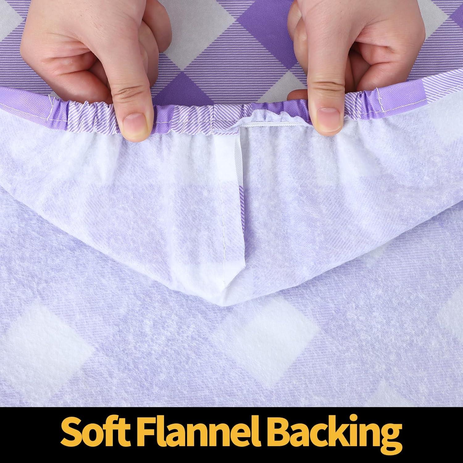 imageSmiry Rectangle Picnic Table Cloth Elastic Waterproof Fitted Vinyl Tablecloth for 4 FT Tables Flannel Backed Buffalo Plaid Table Covers for Dining Camping Outdoor White and Grey 30quot x 48quotPurple and White