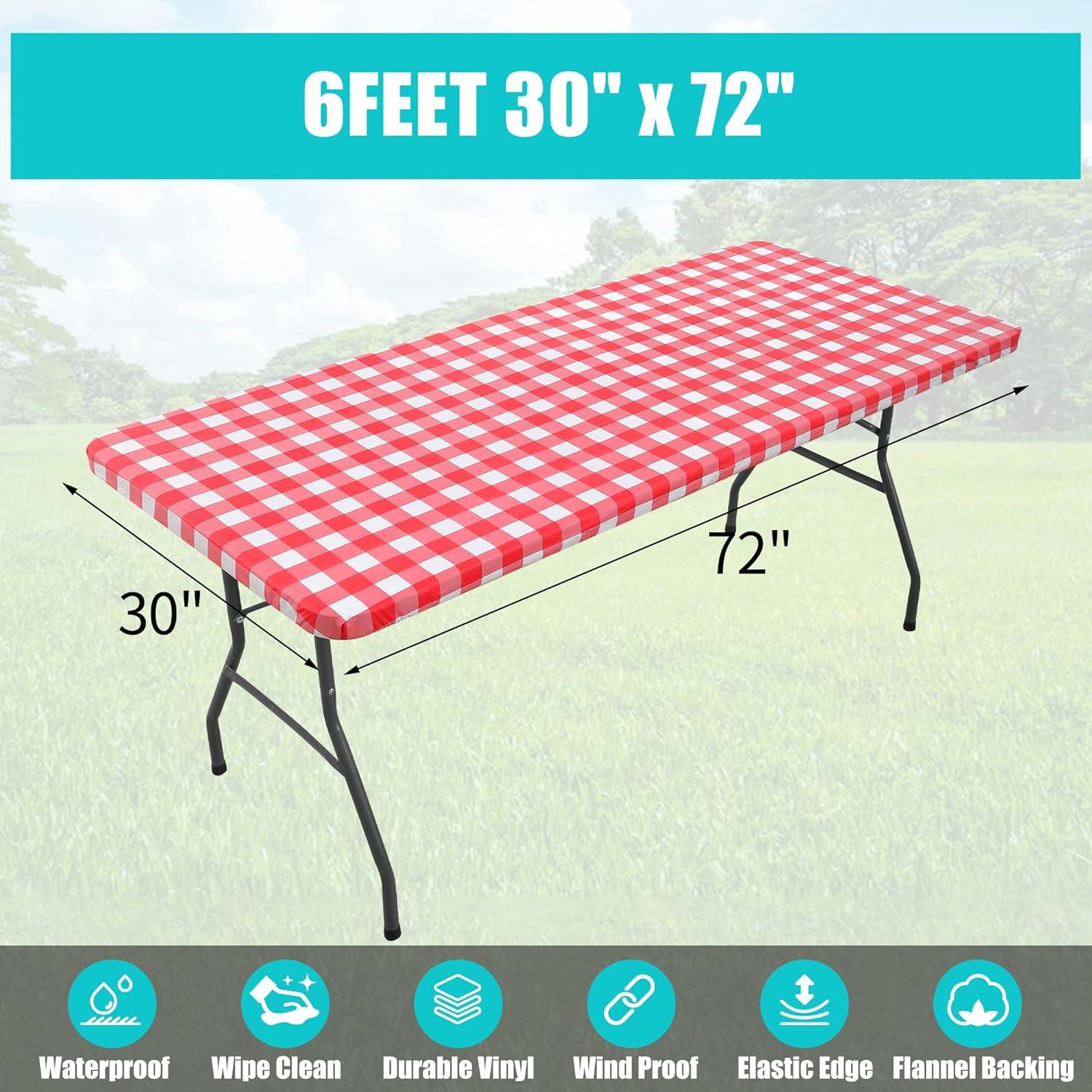 imageSmiry Rectangle Picnic Table Cloth Elastic Waterproof Fitted Vinyl Tablecloth for 4 FT Tables Flannel Backed Buffalo Plaid Table Covers for Dining Camping Outdoor White and Grey 30quot x 48quotRed and White