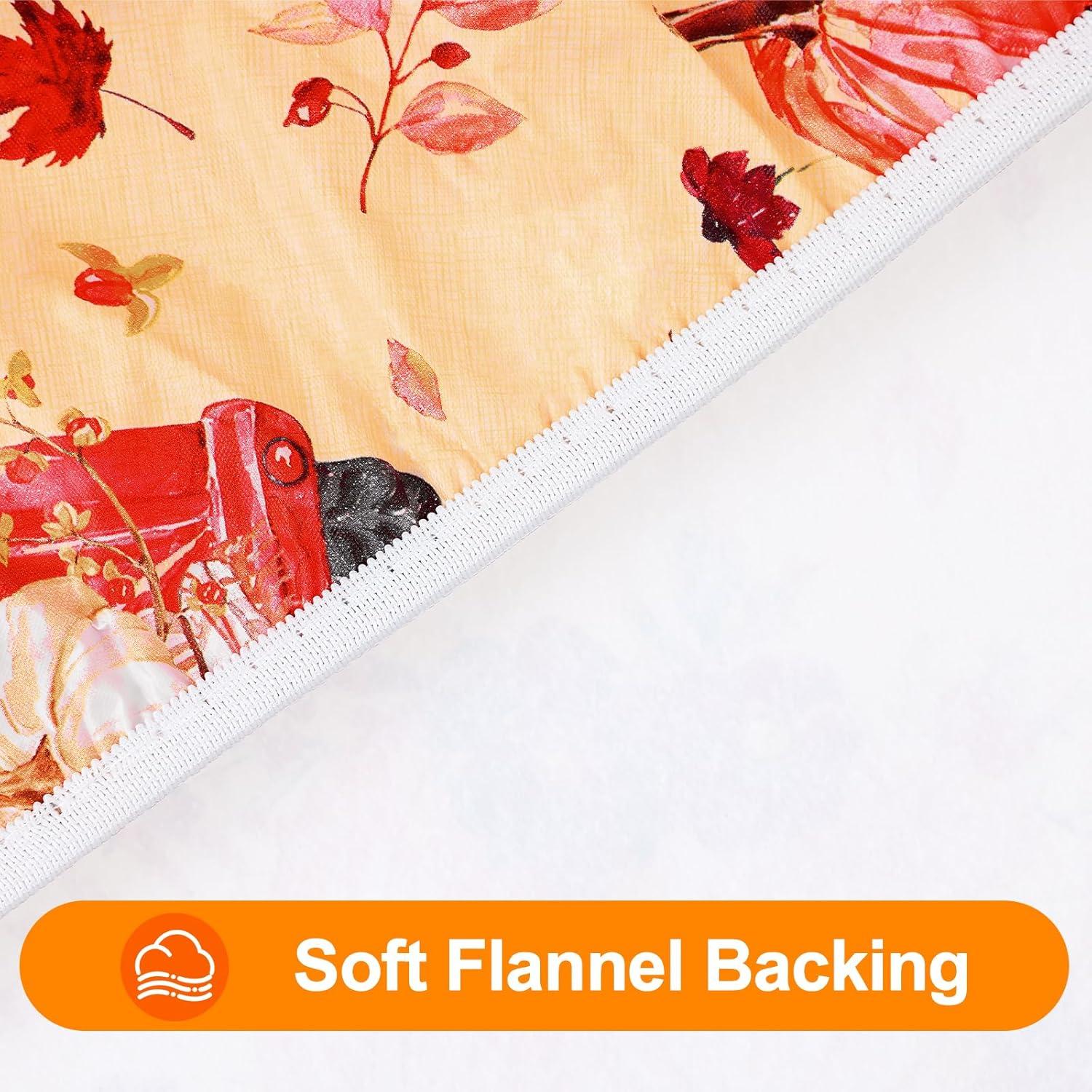 imageSmiry Round Table Cloth Cover Elastic Fitted Flannel Backed Vinyl Tablecloths for 45quot56quot Round Tables Waterproof Wipeable Table Covers for Indoor Outdoor Picnic and Camping BlackYellow  Orange